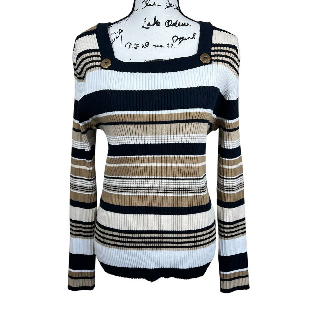 Tommy Hilfiger Women's tan cream Sailor-Neck Ribbed long sleeve Sweater size XL